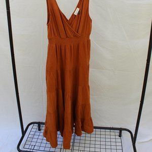 Orange ruffled V neck sun dress